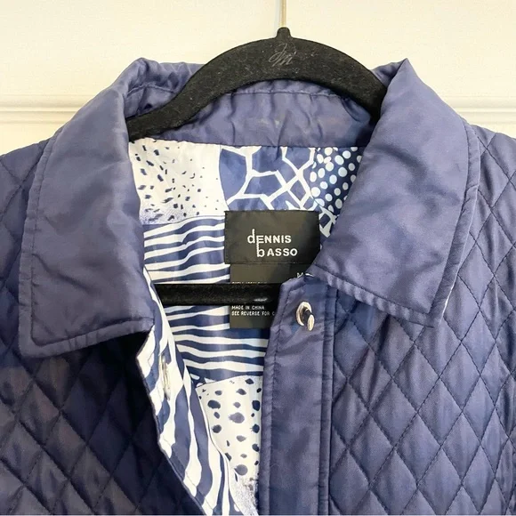 Dennis‎ Basso 100% Silk Grandma Blue Quilted Lightweight Puffer Jacket Coat M